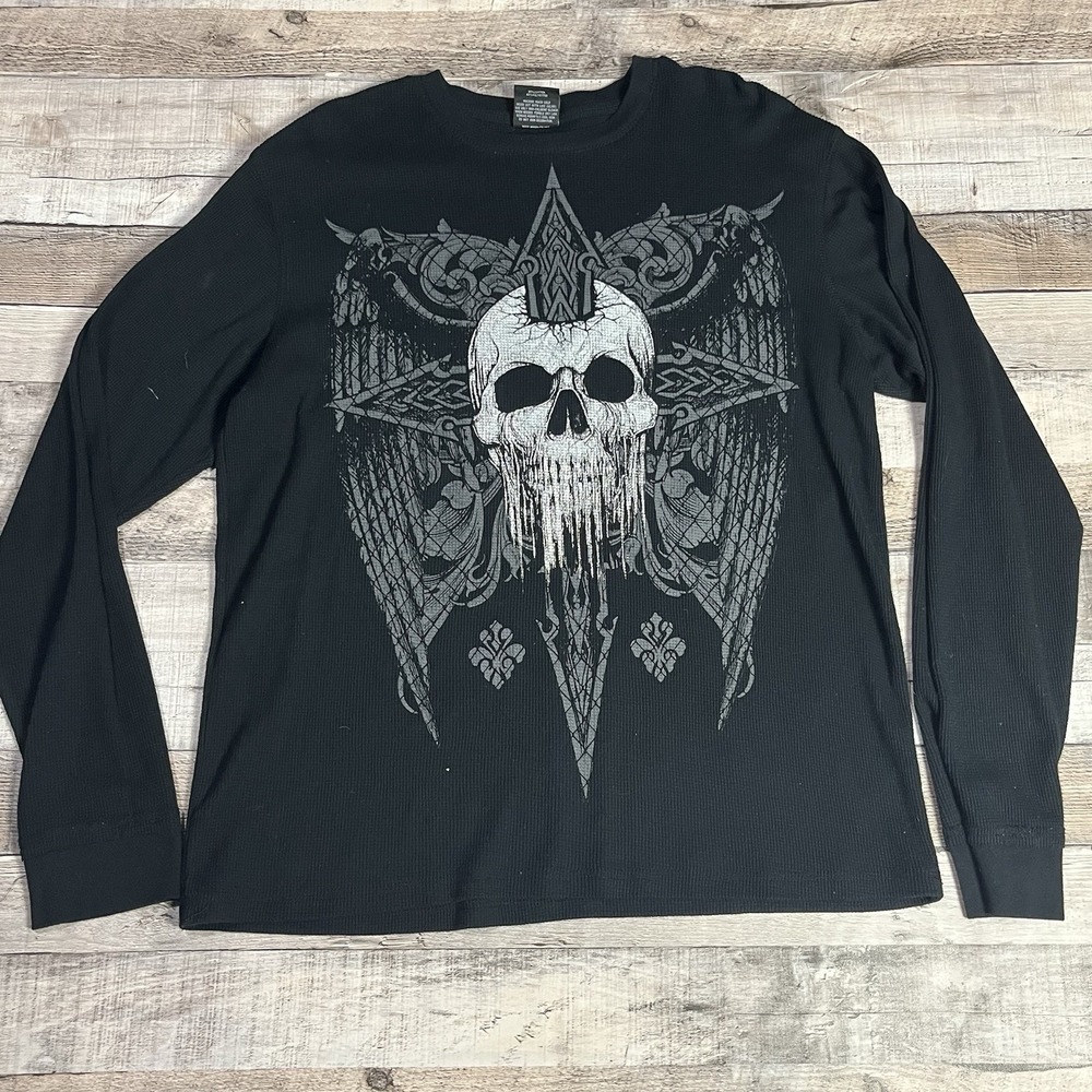 MMA Elite Thermal Shirt Size XL Black Skeleton Skull Punk Grunge